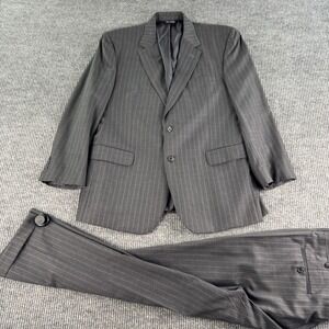 Jos. A Bank Suit 46 R Gray Wool Striped Premium Pleated Classic Set 38x29.5
